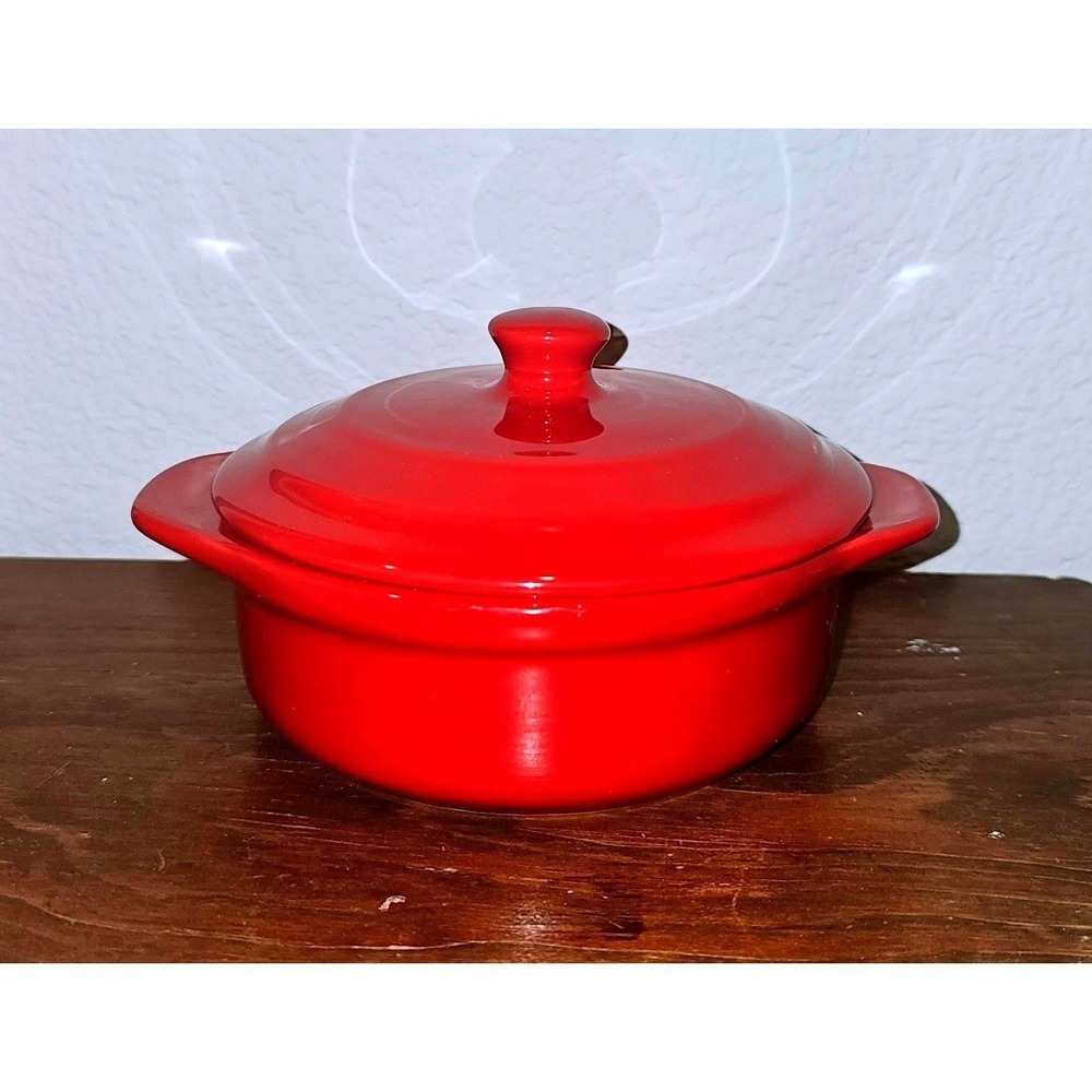 Petite Maison Ceramic Brie Baker with Lid Red Stoneware Cheese Baker Handles
